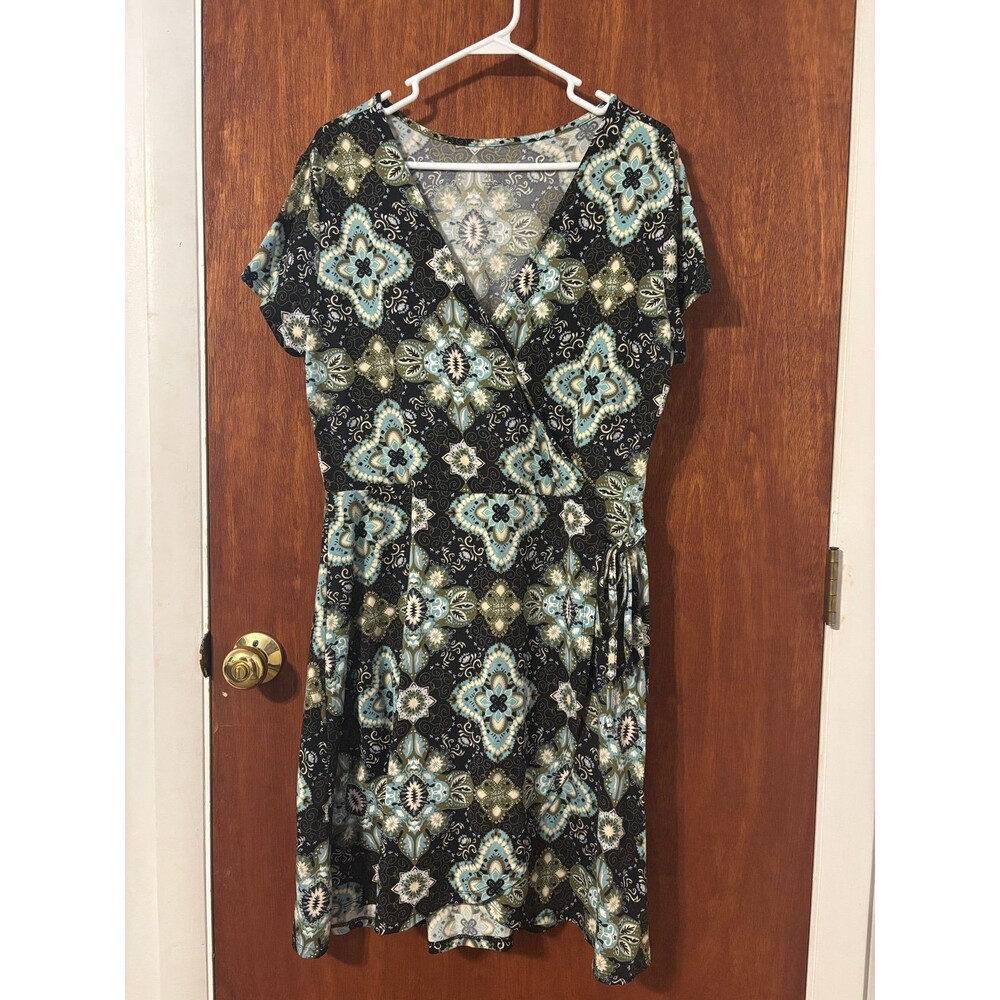 Just Be Faux Wrap Dress Womens Size Large Soft & Stretchy Short Sleeves